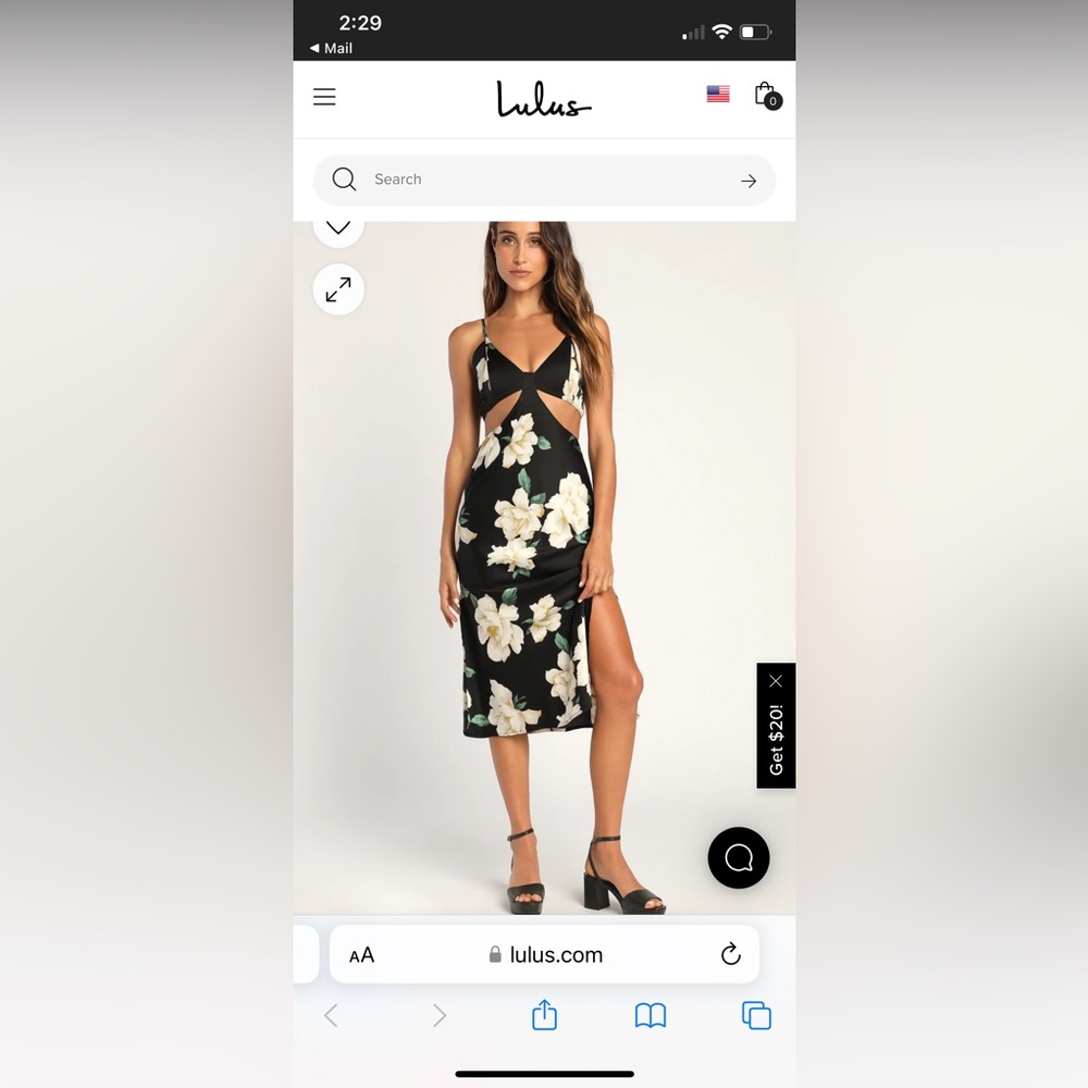 Lulus My Amour Black Floral Print Satin Cutout Midi Dress